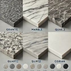 الفرق بين الجرانيت والرخام والكوارتز والكوريان: دليل شامل لاختيار الأفضل لمنزلك